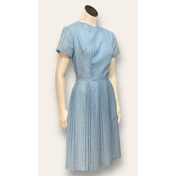 Vintage Checkered Fit and flare short sleeve Pleated Dress Size Small - Picture 3 of 6